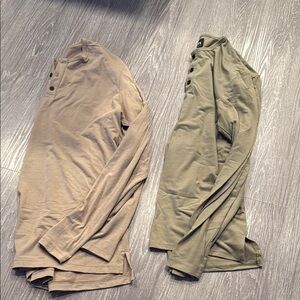 Men's Beige and Olive Long Sleeve Cuts Henley Shirts